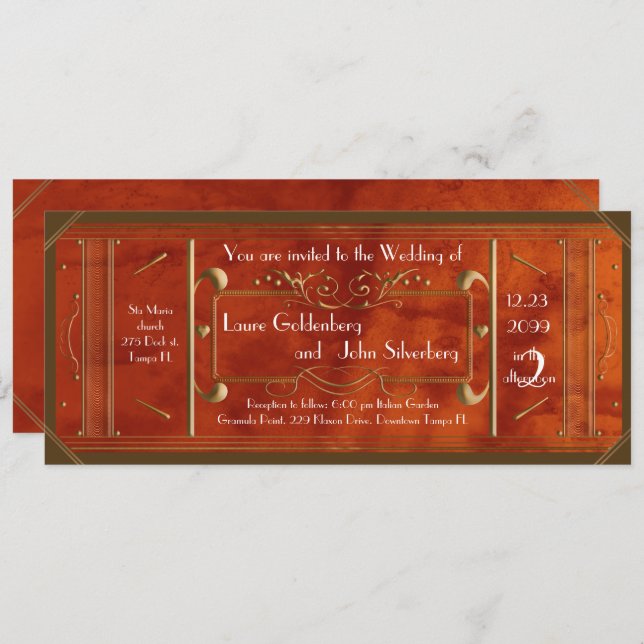 art deco wedding ticket,leather luxury invitation (Front/Back)