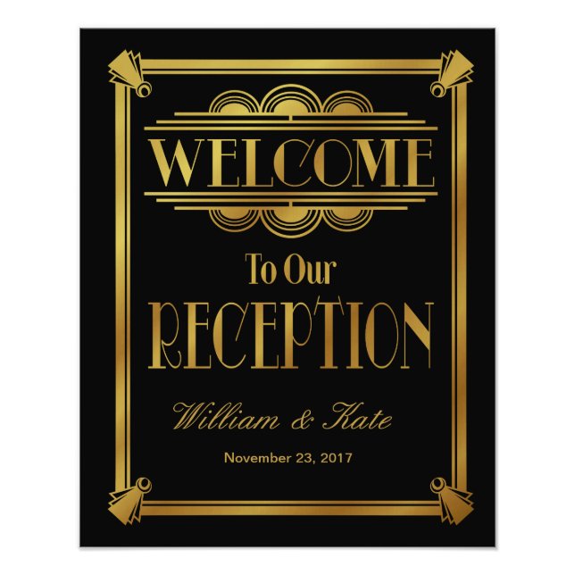 art deco, welcome to our reception wedding sign (Front)