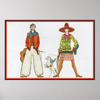 Art Deco Western Couple Poster