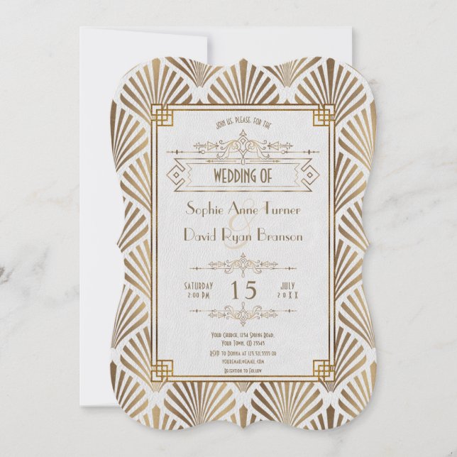 Art Deco White 1920s Style Wedding Invitation (Front)