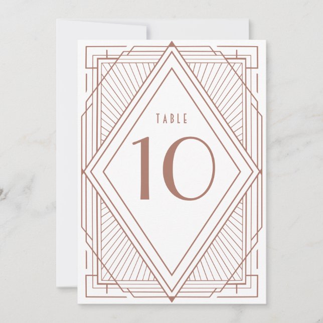 Art Deco White and Rose Gold Table Number Card (Front)
