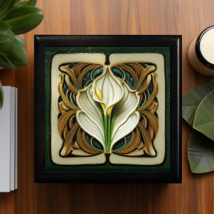 Art Deco White and Yellow Calla Lily Art Nouveau Gift Box
