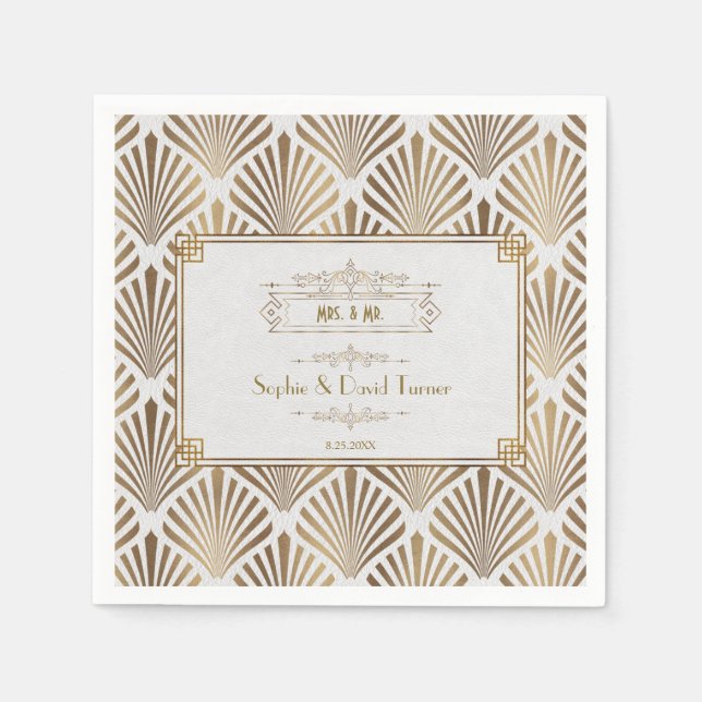 Art Deco White Gatsby 1920s Wedding Napkin (Front)