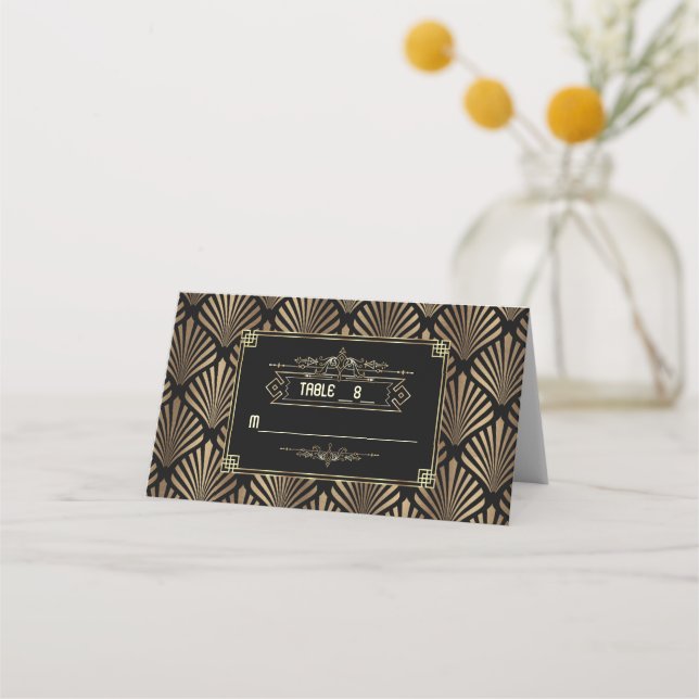 Art Deco White Gatsby 1920s Wedding Table Number Place Card (Front)