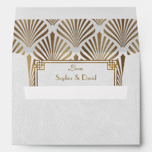 Art Deco White Gold 1920s Wedding Return Address Envelope