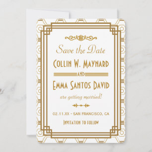 Art Deco White Save The Dates Date