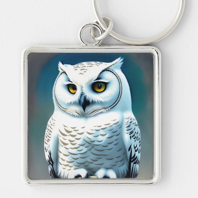 Art Deco White Snowy Owl Keychain (Front)