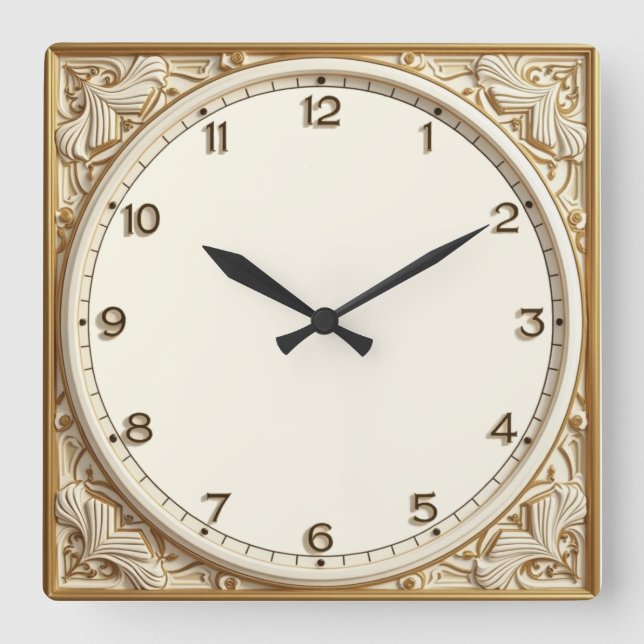 Art Deco White Square Wall Clock (Front)