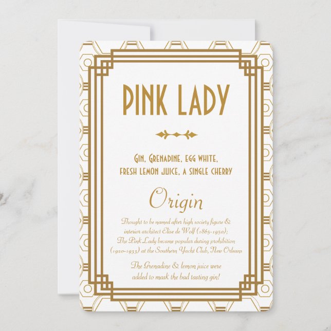 Art Deco White Wedding Drink Cards (Front)