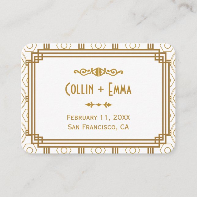 Art Deco White Wedding Place Cards (Front)