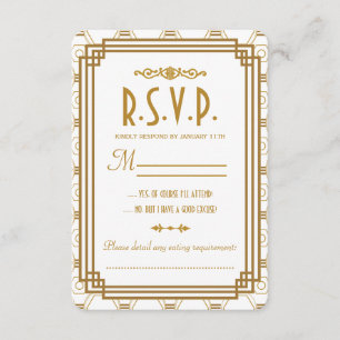 Art Deco White Wedding RSVP Cards