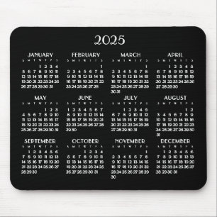 Art Deco White Yearly Calendar 2025 Mouse Pad