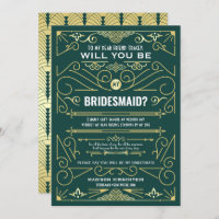 Art Deco Will You Be My Bridesmaid Gold Green