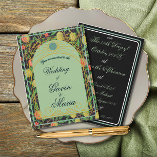 Art Deco William Morris Floral Gold Tone Fruit Invitation