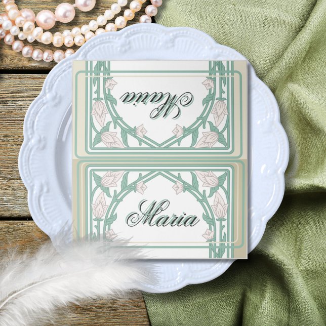 Art Deco William Morris Floral Green Wedding  Place Card (Creator Uploaded)