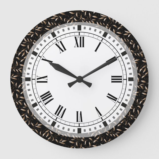 Art Deco Willow Leaf Pattern Large Clock (Front)