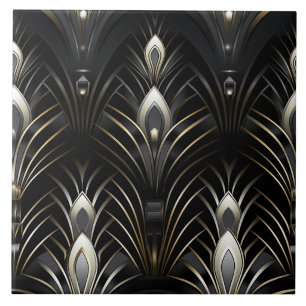 Art Deco Wings, White and Gold Tile