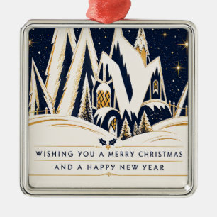 Art Deco Winter Christmas Village Navy blue Metal Tree Decoration