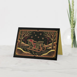 Art Deco Winter Sleigh Christmas Card