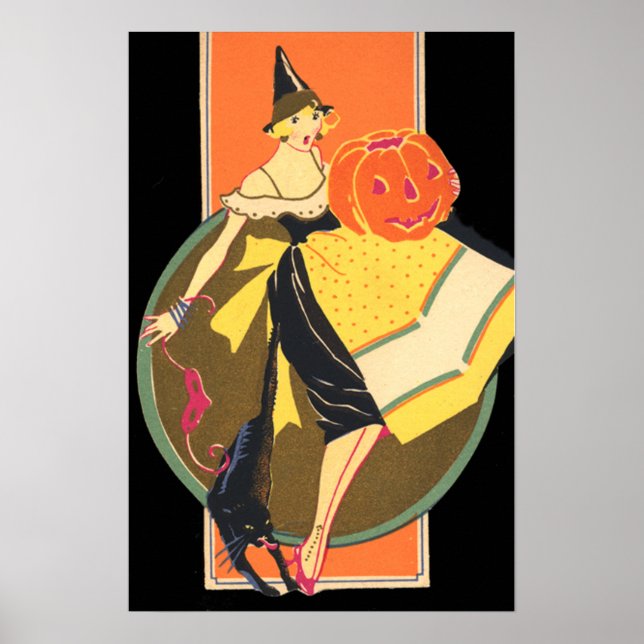 Art Deco Witch Jack O Lantern Pumpkin Poster (Front)
