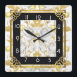 Art Deco with golden roses Square Wall Clock<br><div class="desc">Great clock design. You will love it like other. Be free to use this design for other product you like or to customise and add your text. Follow me for more. Thank you. have a nice day.</div>