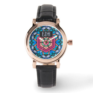 Art Deco with Your Initials - Blue and Pink 1930s  Watch