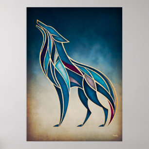 Art Deco Wolf Spirit Abstract Geometric Animal Art Poster