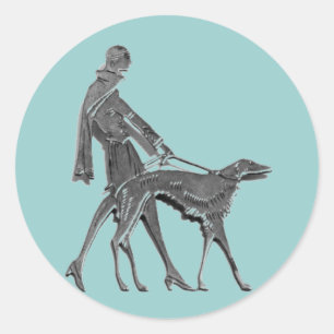 Art Deco Woman and Dog Classic Round Sticker