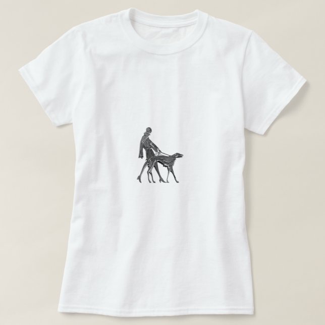 Art Deco Woman and Dog T-Shirt (Design Front)