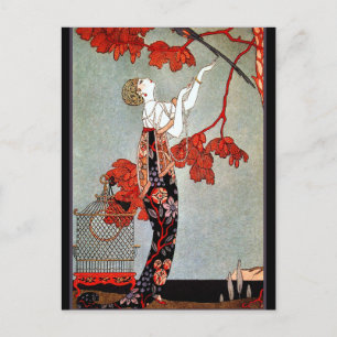 Art Deco Woman and the Parrot Postcard