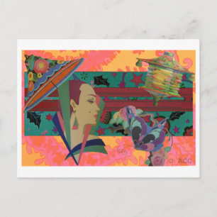 Art Deco Woman Colour Splash Postcard