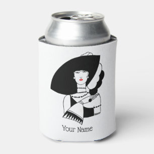 Art Deco Woman In Big Hat Gloves RL Can Cooler