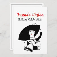 Art Deco Woman In Big Hat Gloves RL Christmas Xmas