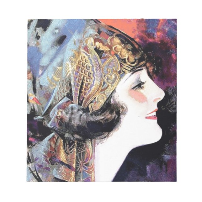 Art Deco Woman in Scarf Notepad (Front)