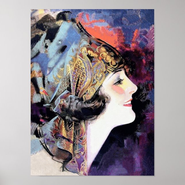 Art Deco Woman in Scarf Poster (Front)