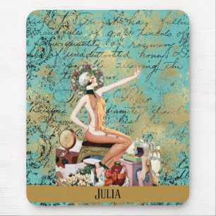 Art Deco Woman Personalised Mouse Pad