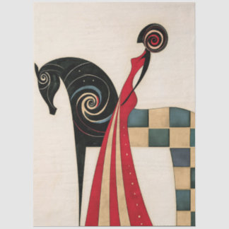 Art Deco Woman Riding a Geometric Black Horse Tissue Paper
