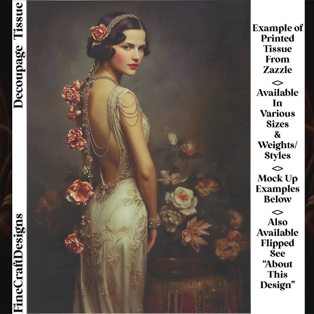 Art Deco Woman & Roses Portrait EZ8R Decoupage Tissue Paper (Creator Uploaded)