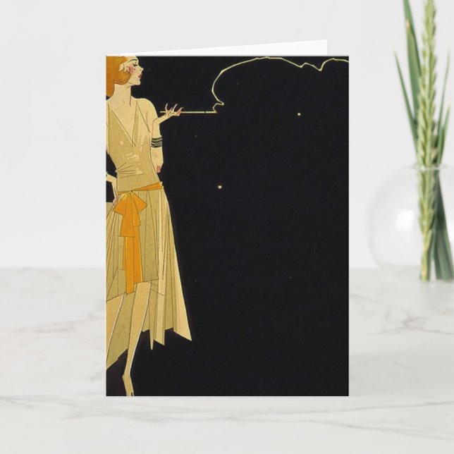 Art Deco Woman Smoking Cigarette Holiday Card (Front)
