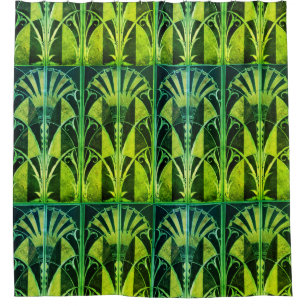 ART DECO WOOD INLAY FANS SHOWER CURTAIN