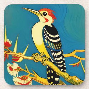 Art Deco Woodpecker Coaster Set