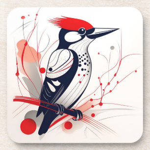 Art Deco Woodpecker Hard plastic coaster set