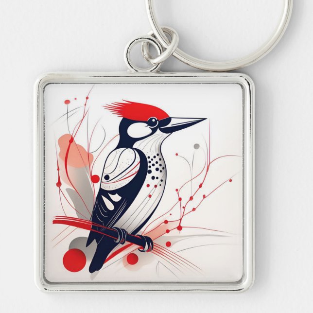 Art Deco Woodpecker Keychain (Front)