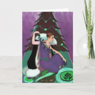 Art Deco Xmas, Pascaline in Purple, Teal and Brown Holiday Card