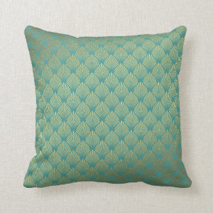 Art Deco Yacht Club Mint Green Golden Seashells Cushion