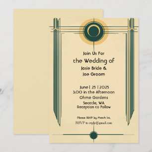 Art deco yellow green wedding invitation