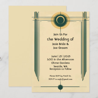 Art deco yellow green wedding invitation