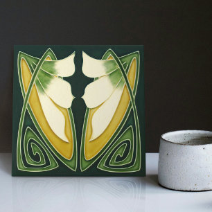 Art Deco Yellow Lily Floral Wall Decor Art Nouveau Tile