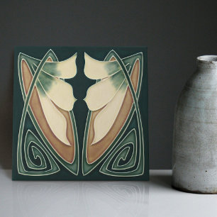 Art Deco Yellow Lily Floral Wall Decor Art Nouveau Tile