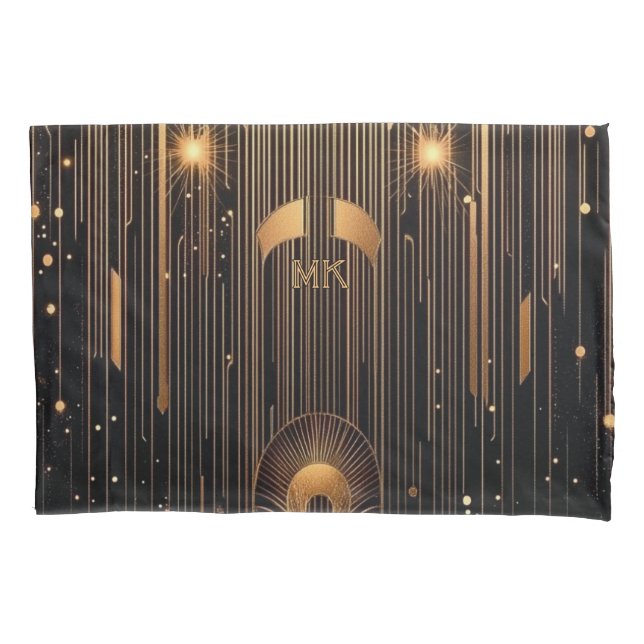 Art Deco Your Initials Egyptian Art Black Standard Pillowcase (Front-Left)